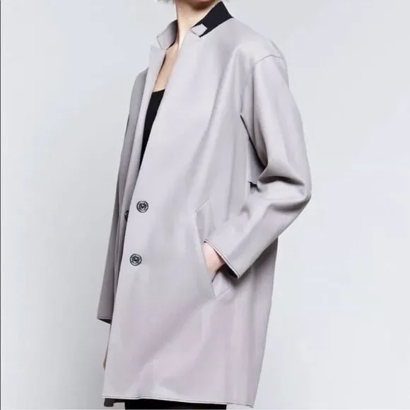 New Rag & Bone Clifton Virgin Wool Snap Coat Jacket Light Grey Size 4 Preppy Job - Picture 9 of 16